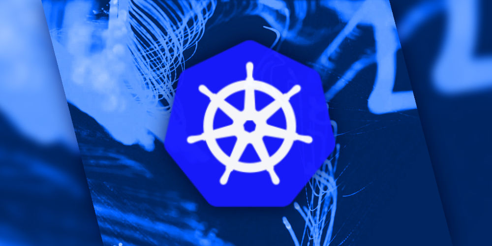 Kubernetes logo on abstract blue background